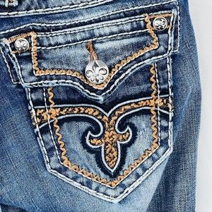 Rock Revival 25X29 Tricia Ripped Distressed Thick Stitching Skinny Jeans